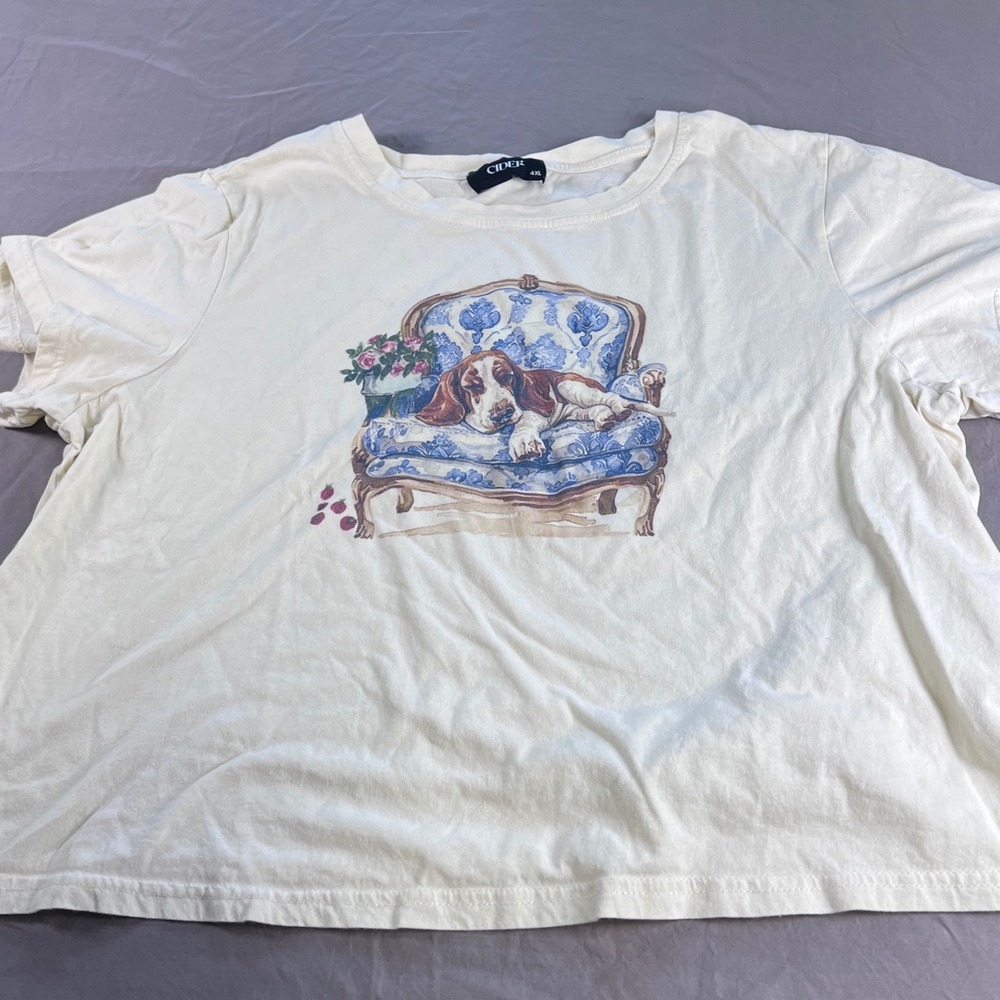 💖Crystal's 🌸Cider Beige Basset Hound Dog Graphic Tee crop